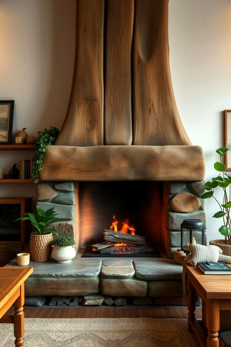 Eco Cottage Green Fireplace with Natural Wood - 24 Green Fireplace Ideas