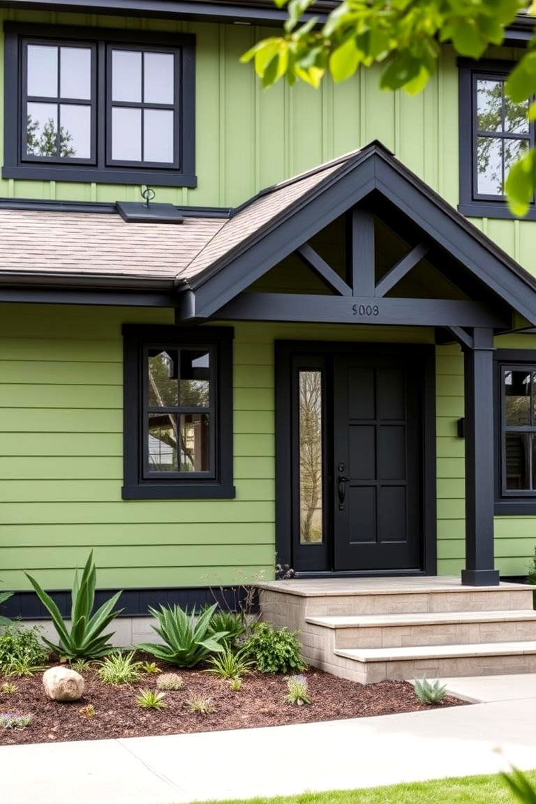 Eco Friendly Appeal - 24 Green House Exterior With Black Trim