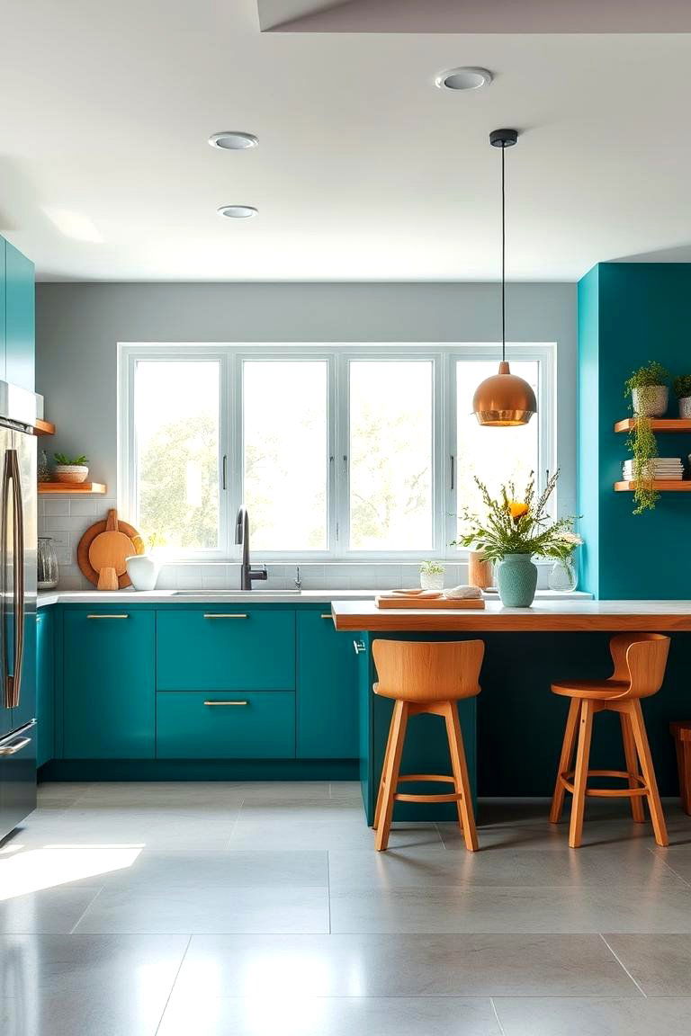 Eco Friendly Aqua Accents for Sustainable Style - 24 Kitchen With Colored Appliances Ideas