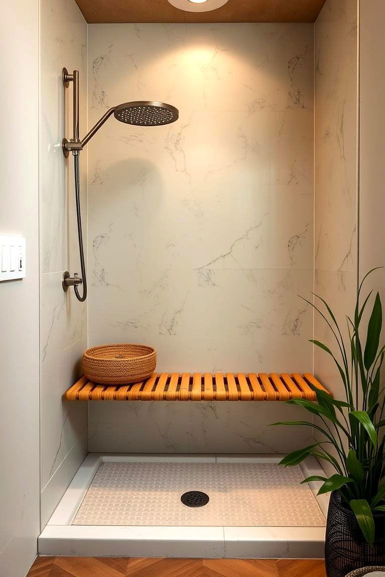 Eco Friendly Bamboo Bench - 24 Walk in Shower Ideas With Bench