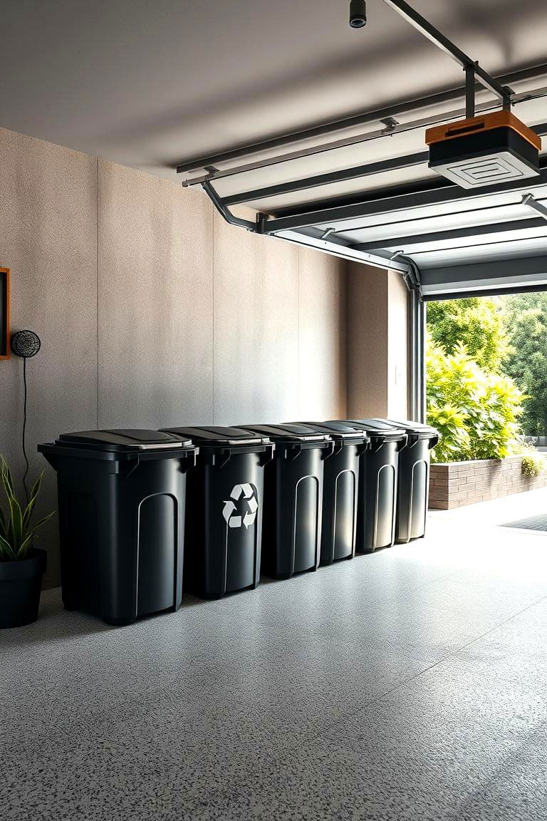 Eco Friendly Black Recycling Bins - 24 Black Garage Ideas