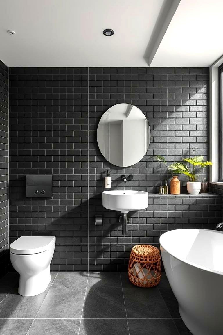 Eco Friendly Black Tile Choices - 24 Black Floor Bathroom Ideas