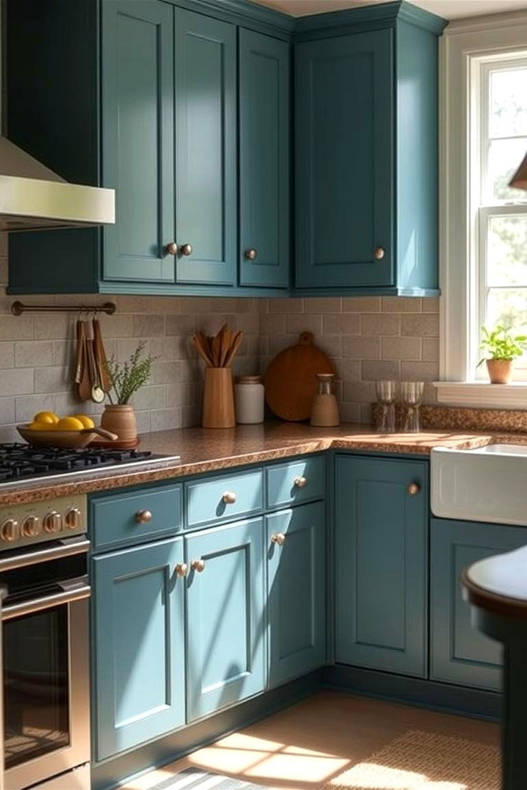 Eco Friendly Choices for a Greener Home - 24 blue kitchen cabinets with brown granite countertops