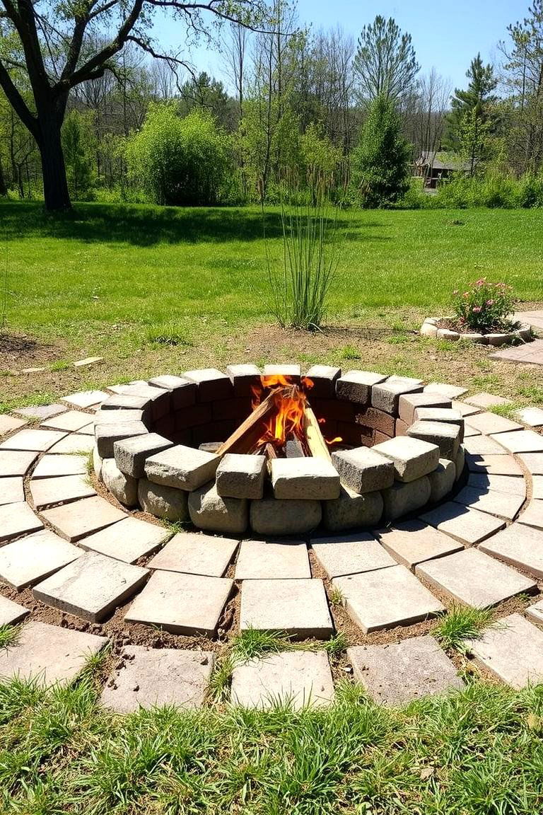Eco Friendly Concrete Paver Fire Pit with Recycled Materials - 24 Concrete Paver Patio Fire Pit Ideas