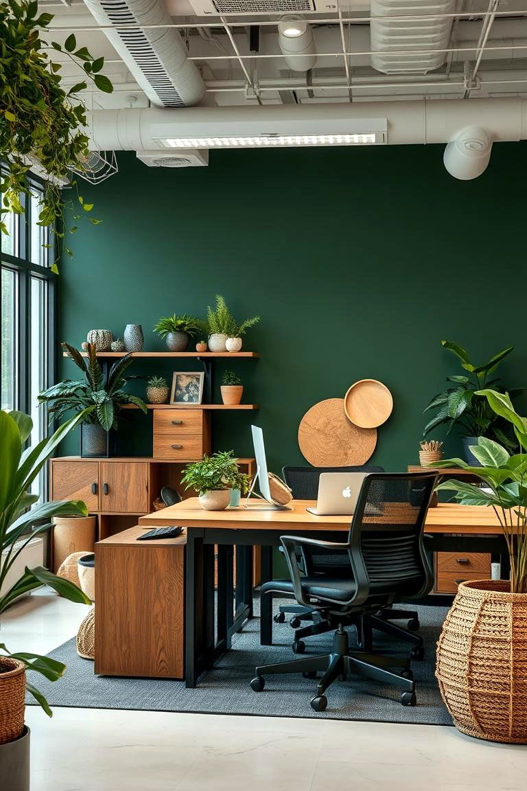 Eco Friendly Dark Green Decor - 24 Dark Green Office Ideas and Inspiration