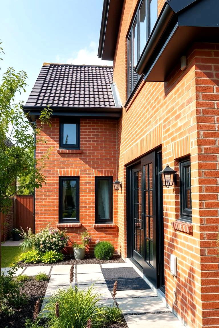Eco Friendly Design Approach - 24 Red Brick House with Black Trim Design Ideas