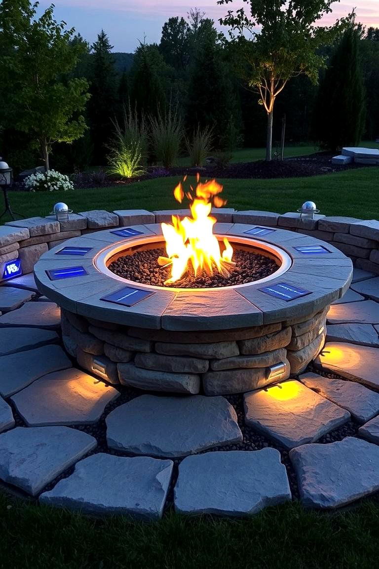 Eco Friendly Fire Pit with Solar Lights - 24 Boulder Fire Pit Ideas