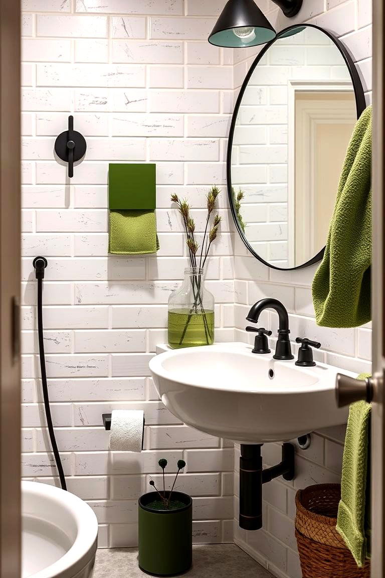 Eco Friendly Green Accessories with Black Hardware - 24 Black and Green Bathroom Ideas