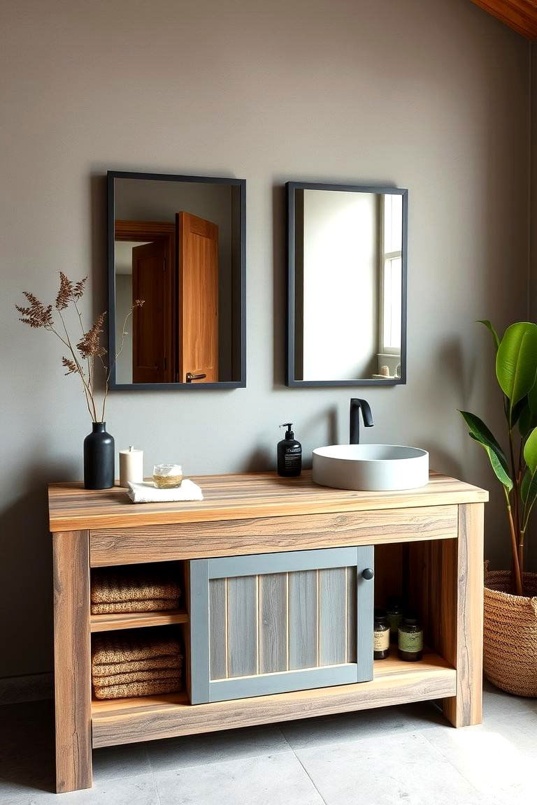 Eco Friendly Grey Vanity with Reclaimed Materials - 24 Grey Bathroom Vanity Design Ideas