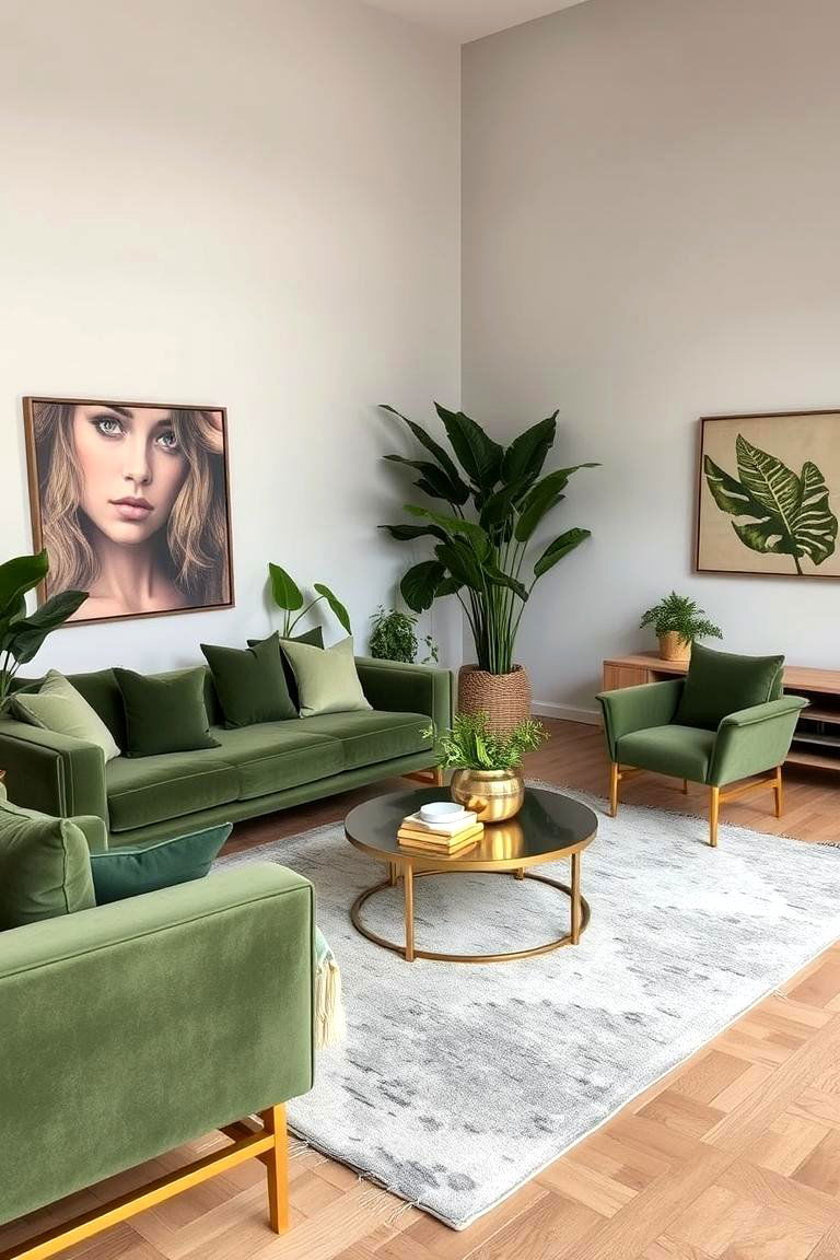 Eco Friendly Living with Sustainable Green Furniture and Gold Finishes - 24 Green and Gold Living Room Ideas