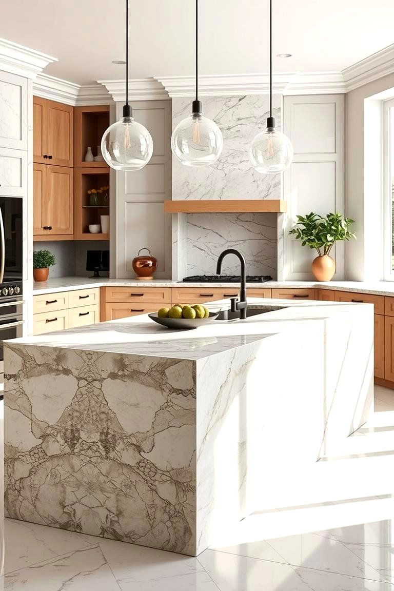 Eco Friendly Marble Design - 24 Marble Kitchen Island Ideas