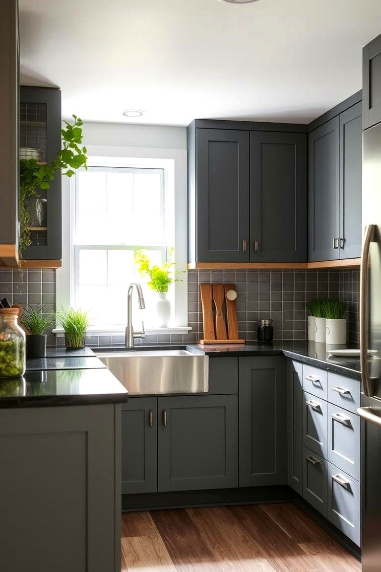Eco Friendly Materials Integration - 24 Kitchen With Gray Cabinets And Black Countertops Ideas