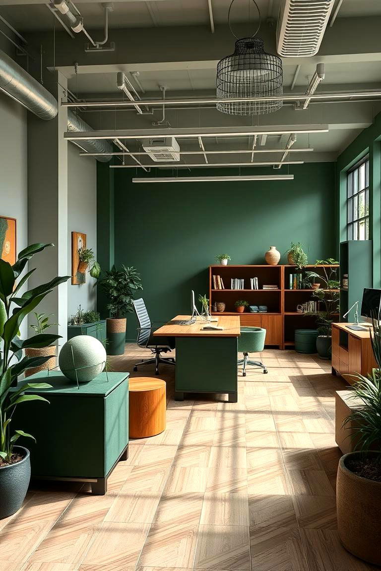 Eco Friendly Office Furniture - 24 Dark Green Home Office Ideas