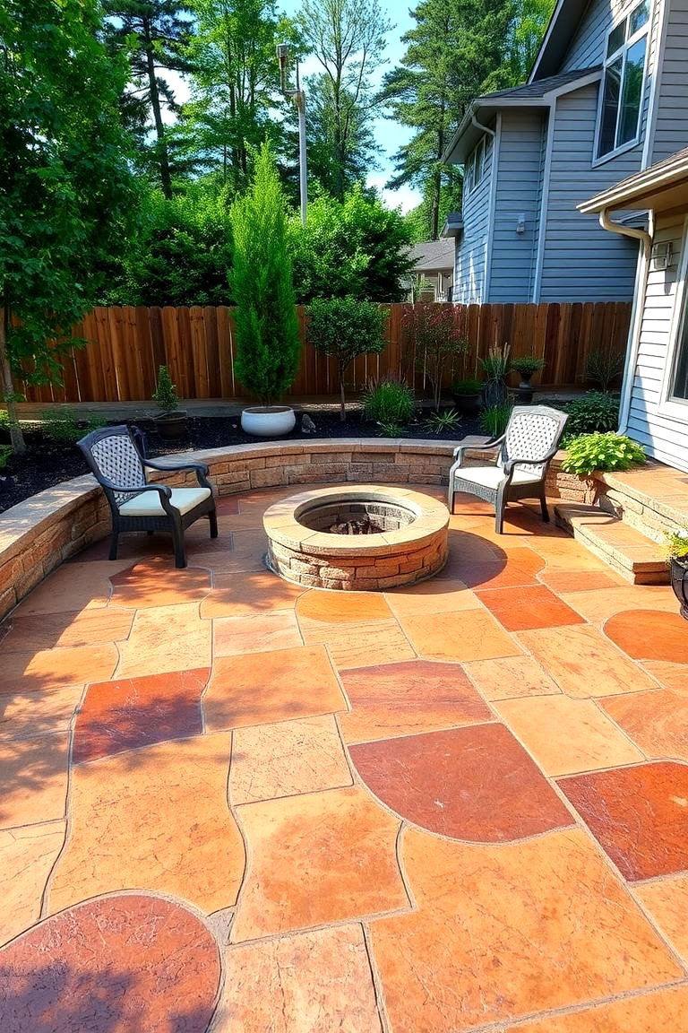 Eco Friendly Outdoor Haven - 24 stamped concrete patio with fire pit ideas