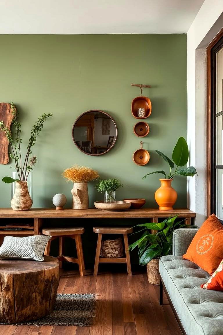 Eco Friendly Reclaimed Wood Decor - 24 Green and Orange Living Room Ideas