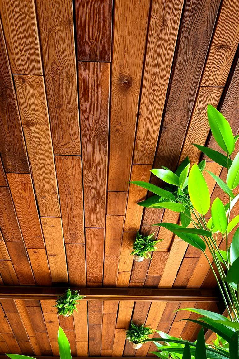 Eco Friendly Reclaimed Wood with Green Accents - 24 Green Ceiling Ideas