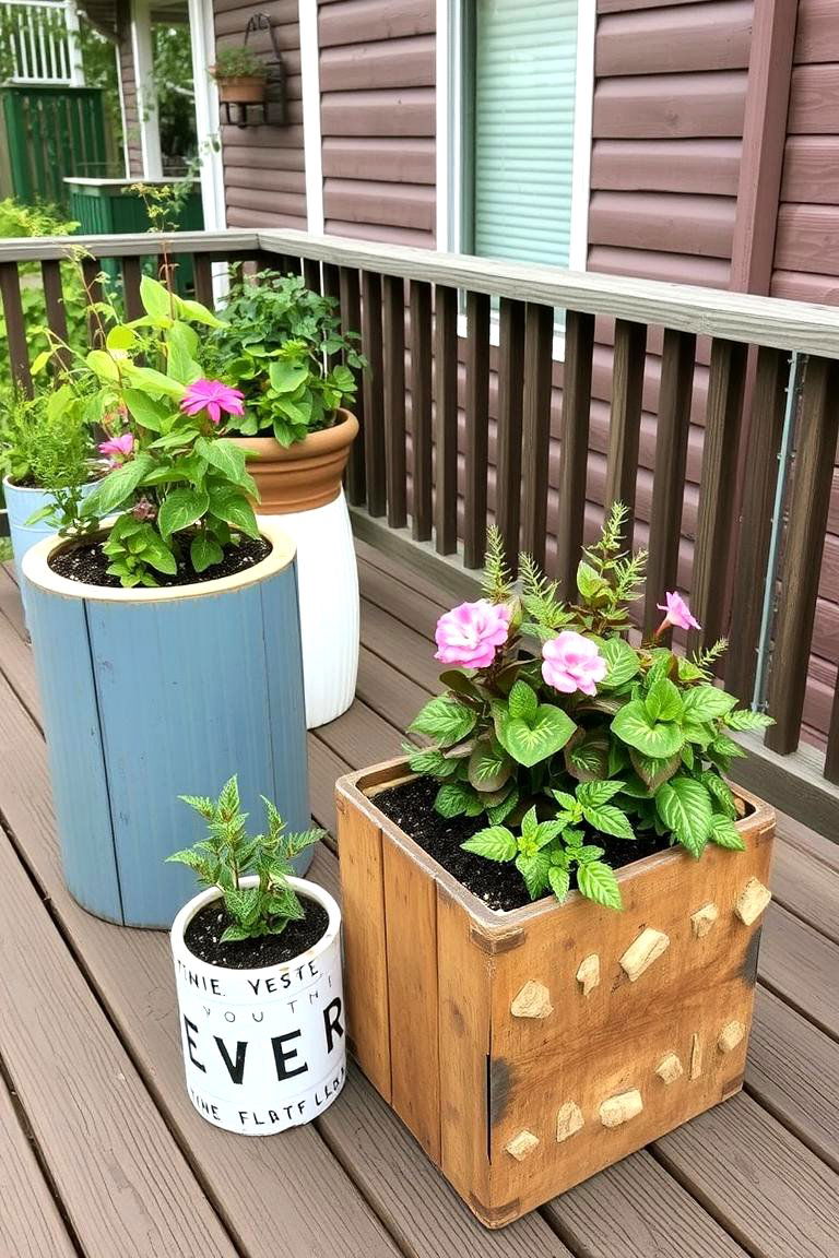Eco Friendly Recycled Planters - 24 Deck Decorating Ideas With Plants
