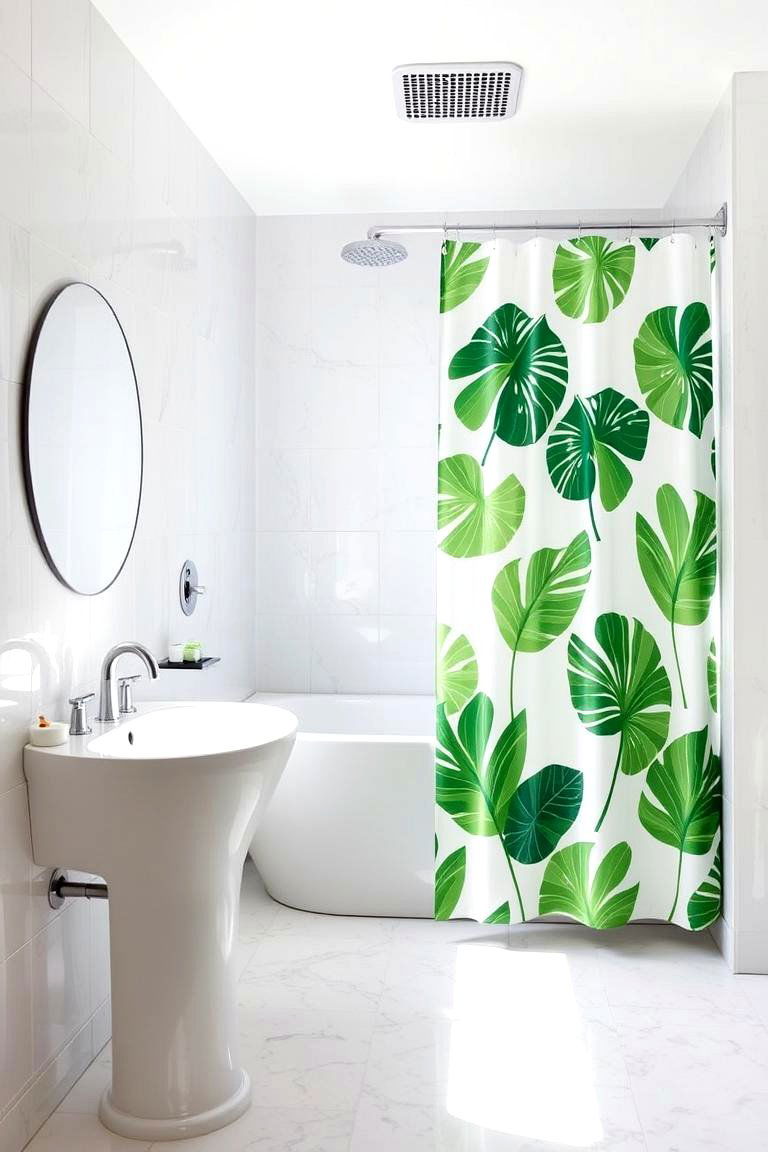 Eco Friendly Shower Curtains with Bold Patterns - 24 Small Green Bathroom Ideas