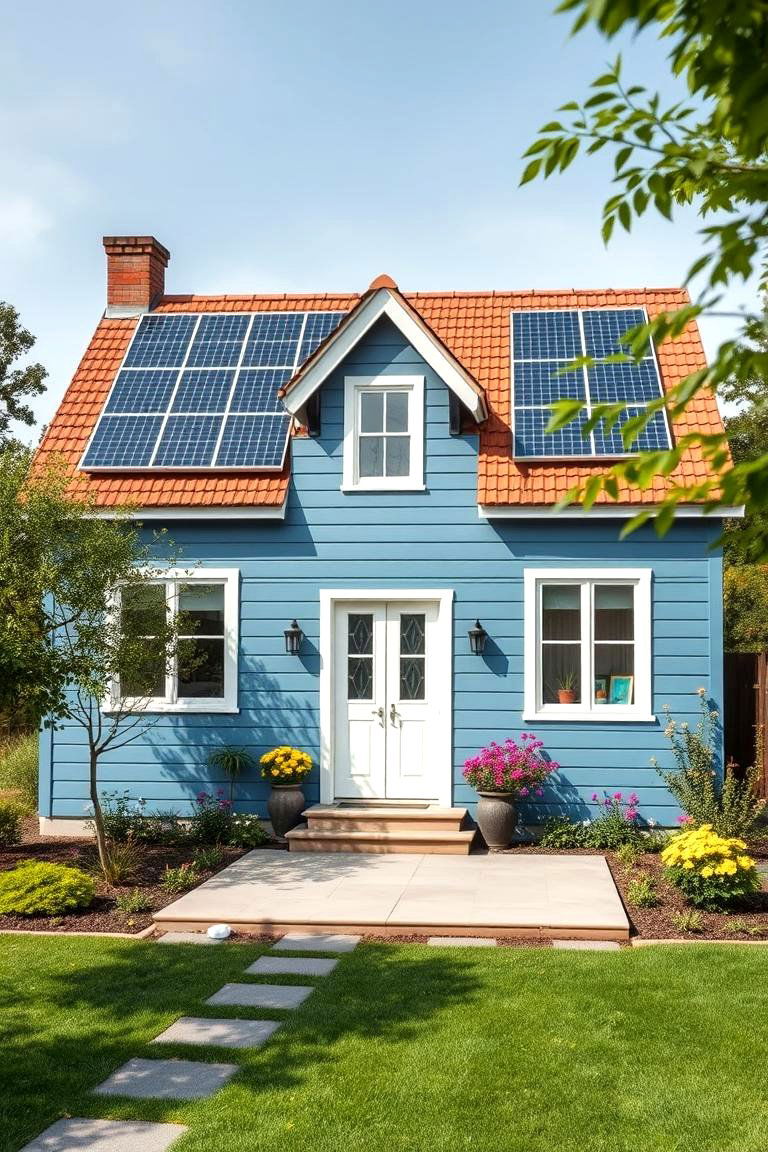 Eco Friendly Sustainable Living - 24 blue exterior home with a brown roof ideas