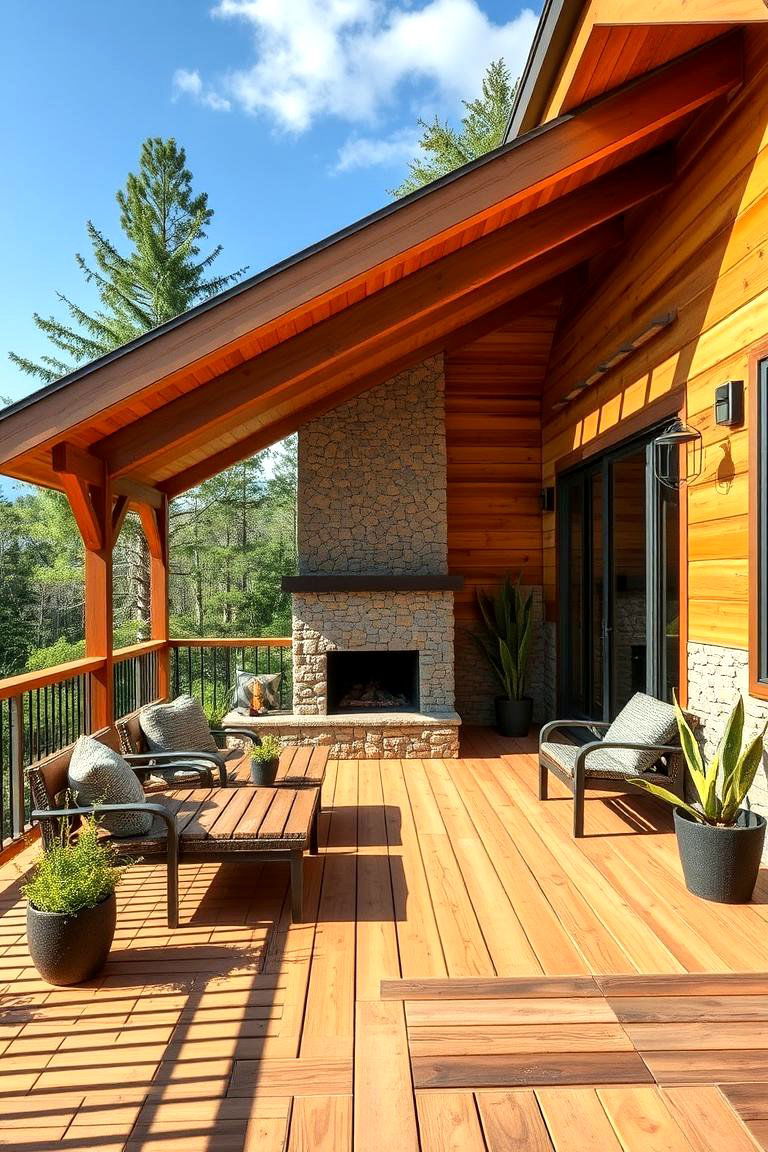 Eco Friendly Sustainable Sanctuary - 24 Covered Deck With Fireplace Ideas