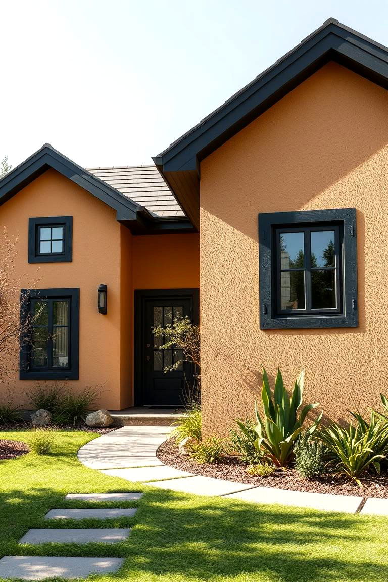 Eco Friendly Tan House with Sustainable Black Trim - 24 Tan House With Black Trim Design Ideas