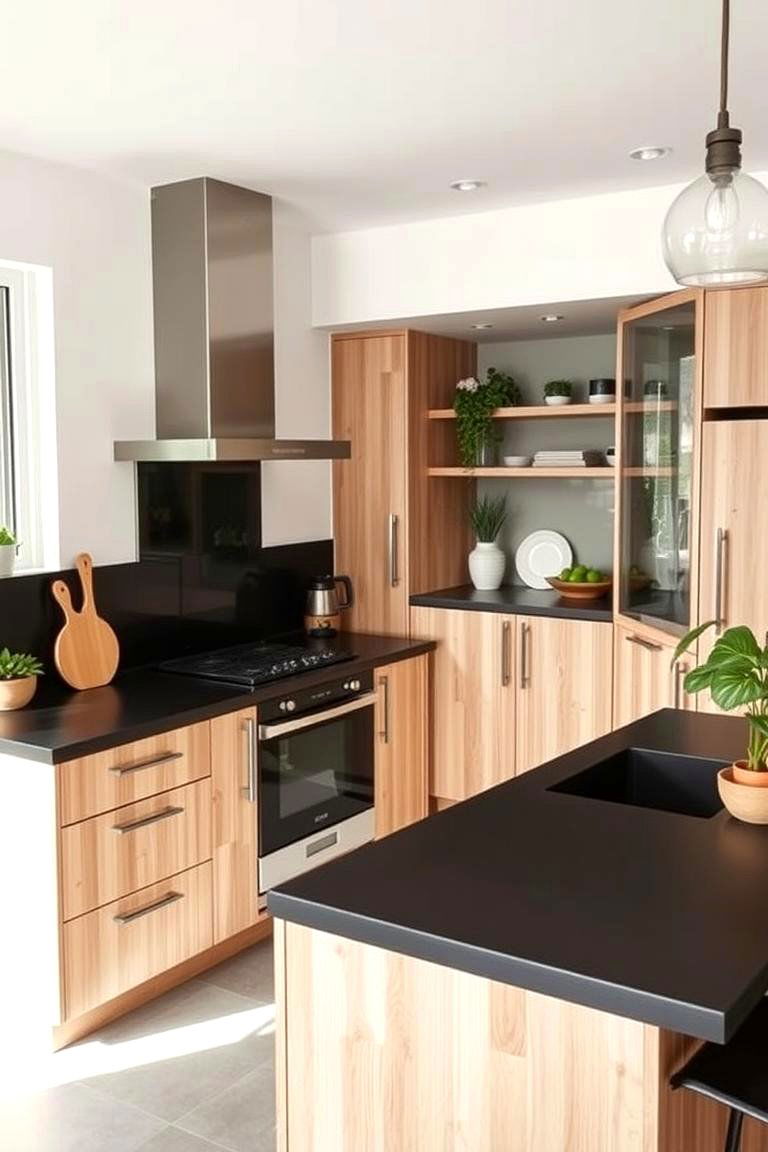 Eco Friendly and Sustainable Design - 24 kitchen with dark countertops and light cabinets