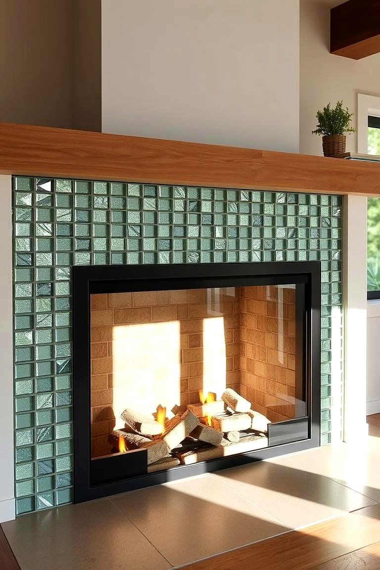 Eco friendly Recycled Glass Tiles - 24 Farmhouse Fireplace Tile Ideas