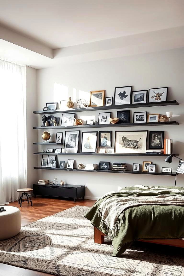 Edge to Edge Display Shelves - 24 Bedroom Shelving Ideas