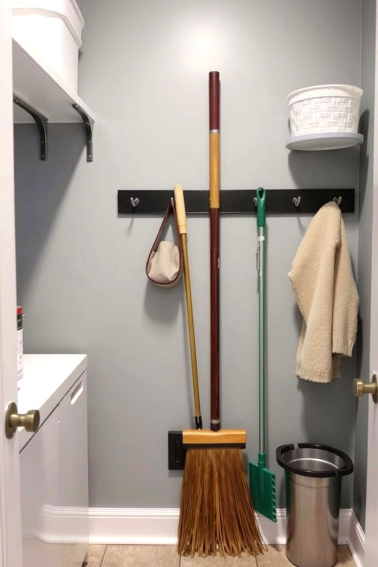 Efficient Broom and Mop Holder - 24 Small Utility Room Ideas