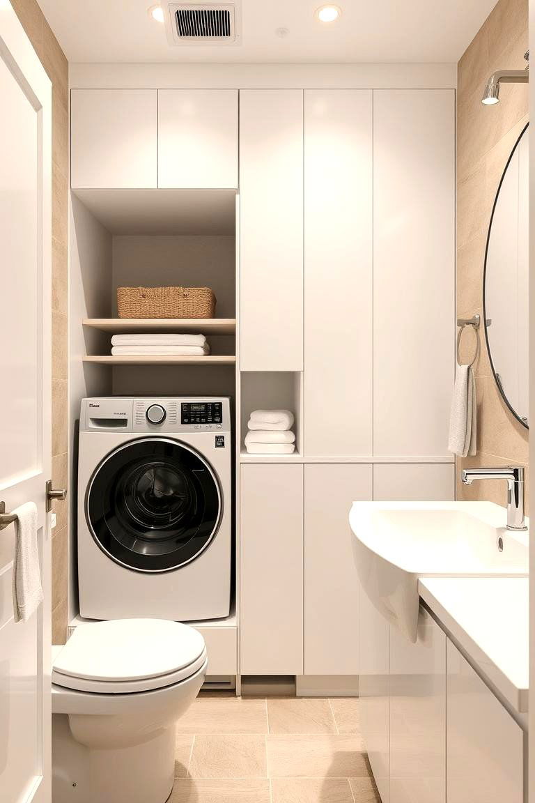Efficient Laundry Space - 24 Beige and White Bathroom Ideas