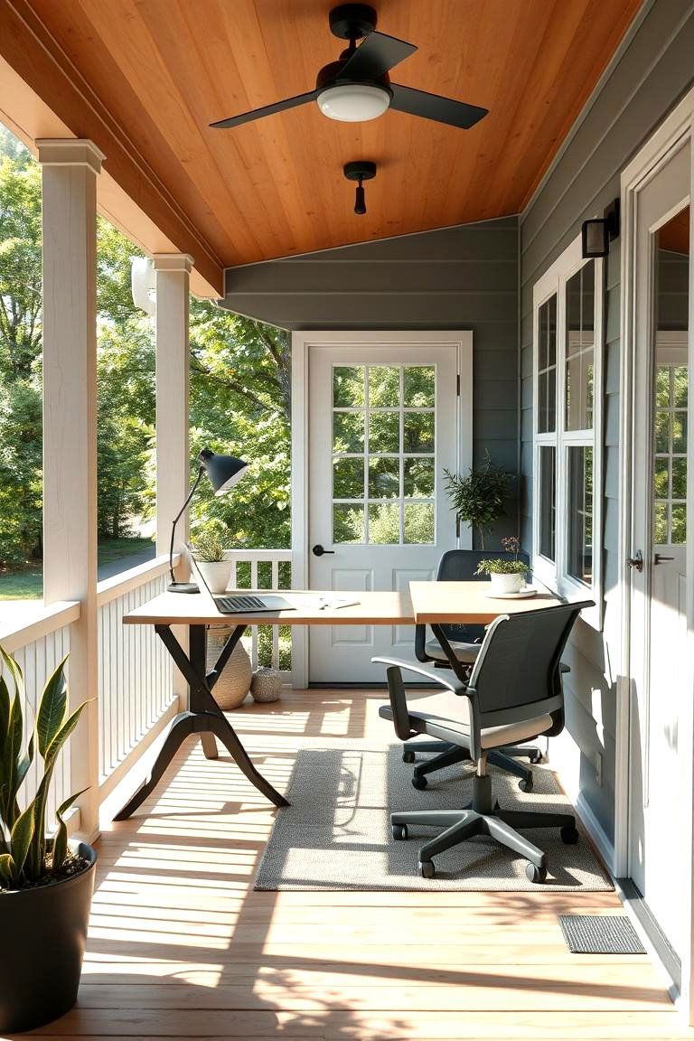 Efficient Outdoor Workspace Porch - 24 Mobile Home Porch Ideas