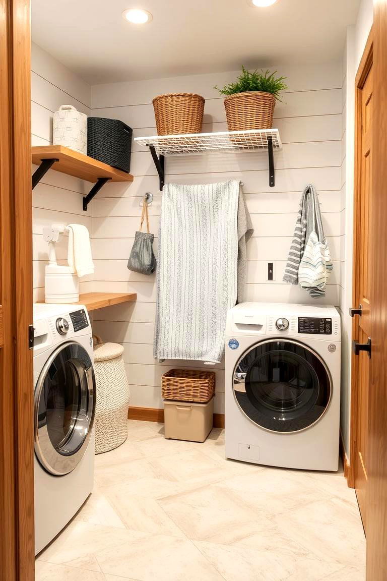 Efficient Shiplap Drying System Wall Mount - 24 Shiplap Laundry Room Ideas