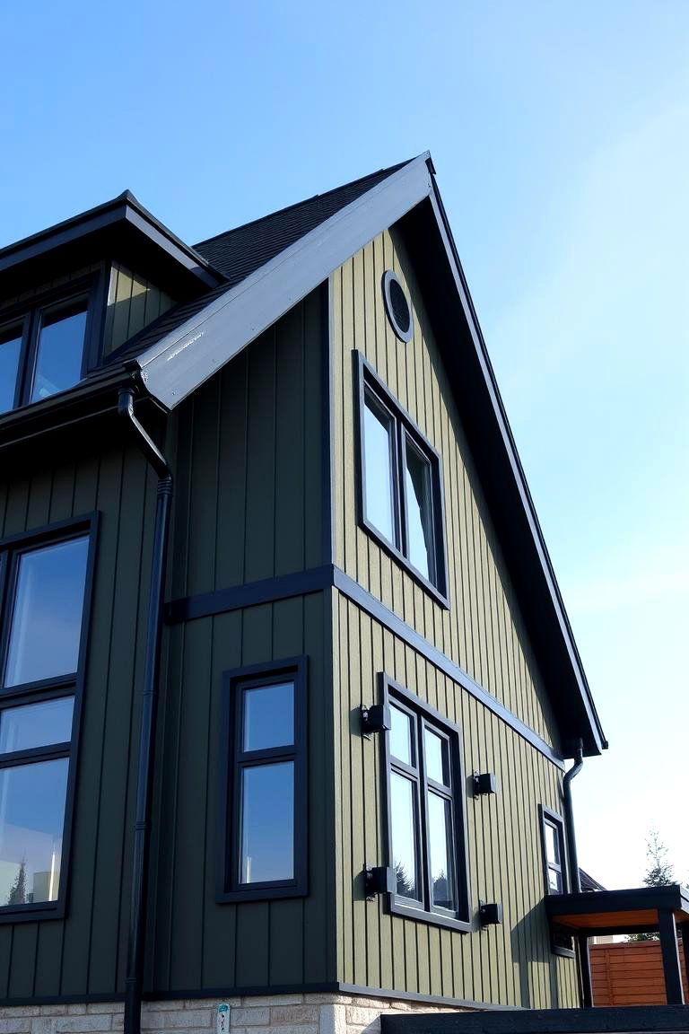Effortless Contemporary Charm - 24 Dark Olive Green House With Black Trim
