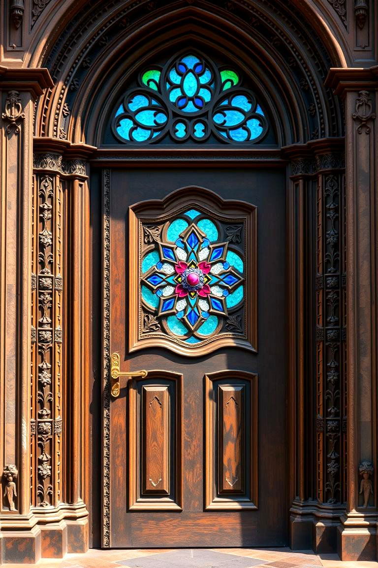 Elaborate Gothic Door with Rose Window Detail - 24 Gothic Front Door Ideas