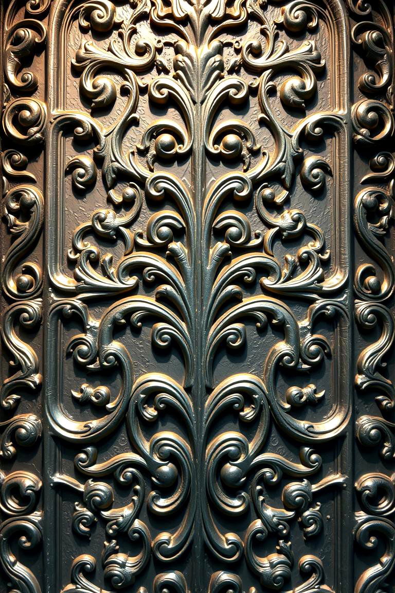 Elaborate Scrollwork Door with Embossed Details - 24 Gothic Front Door Ideas