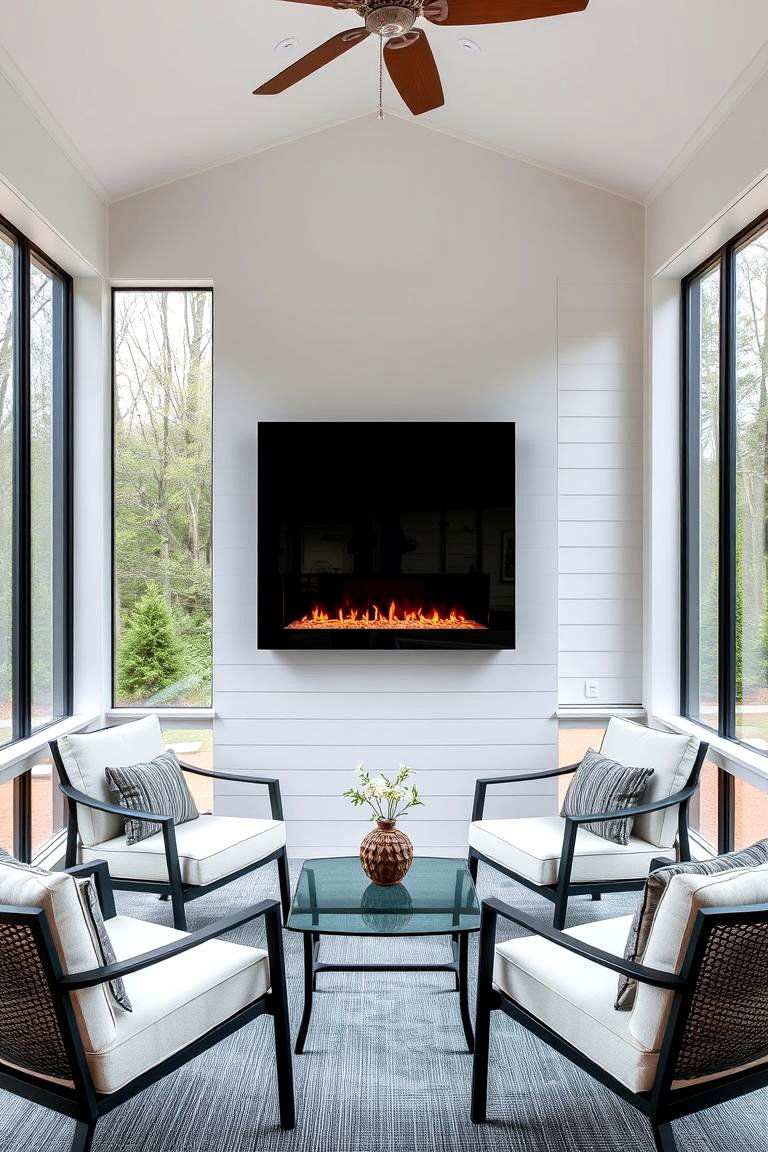 Electric Fireplace for Convenience and Safety - 24 Screened-in Porch With Fireplace Ideas