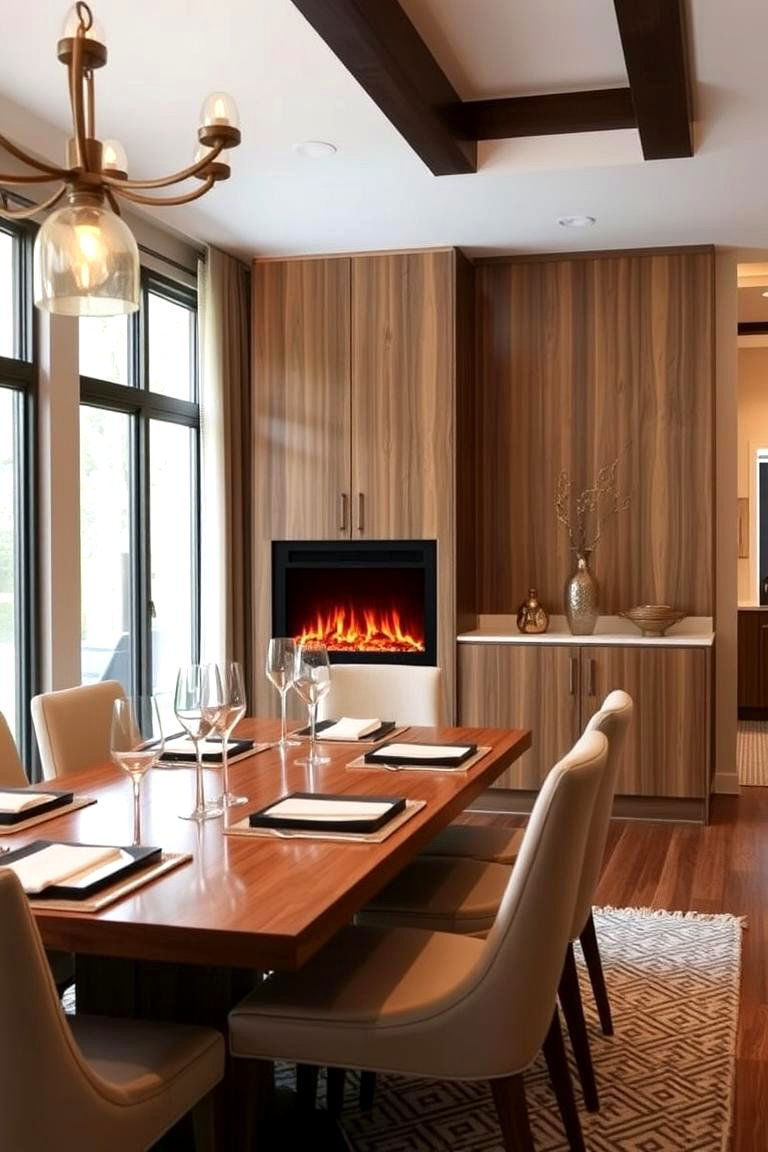 Electric Fireplace in a Contemporary Dining Room - 24 Electric Fireplace Ideas
