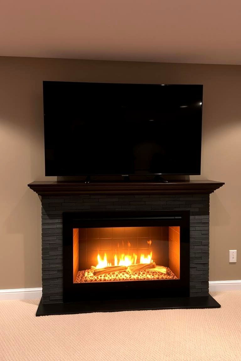 Electric Fireplace with TV Above - 24 Basement Fireplace Ideas