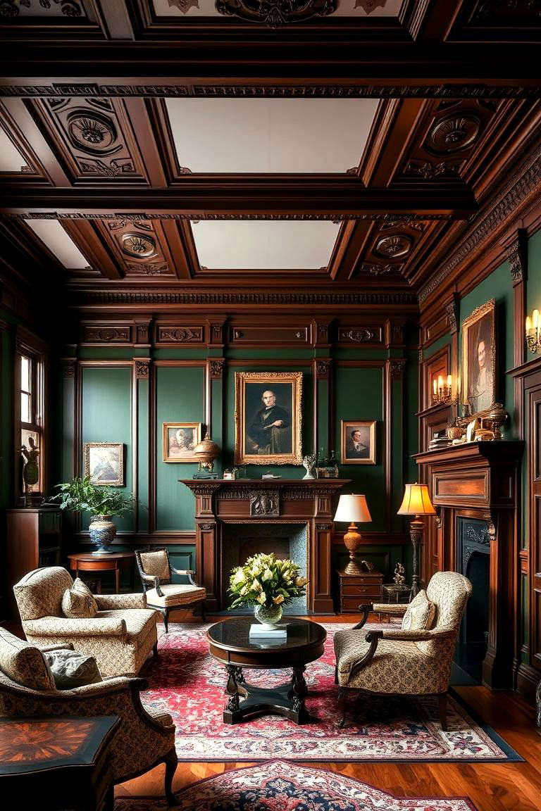 Elegant Accent Walls - 24 Victorian Dark Green Living Room Ideas