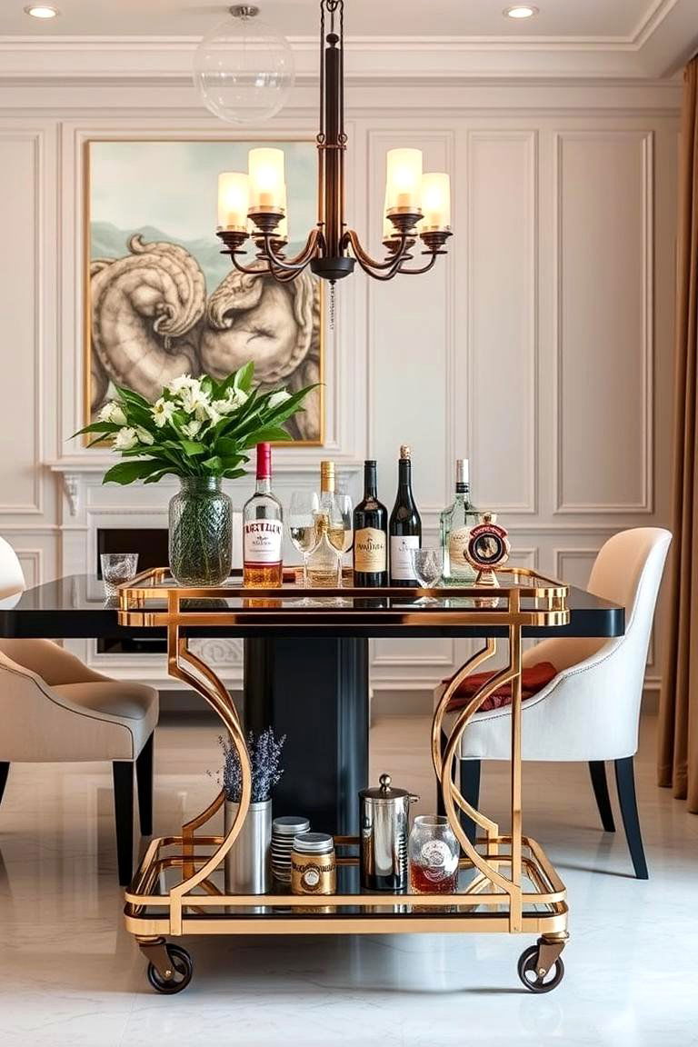Elegant Bar Cart Display - 24 Glam Dining Room Ideas
