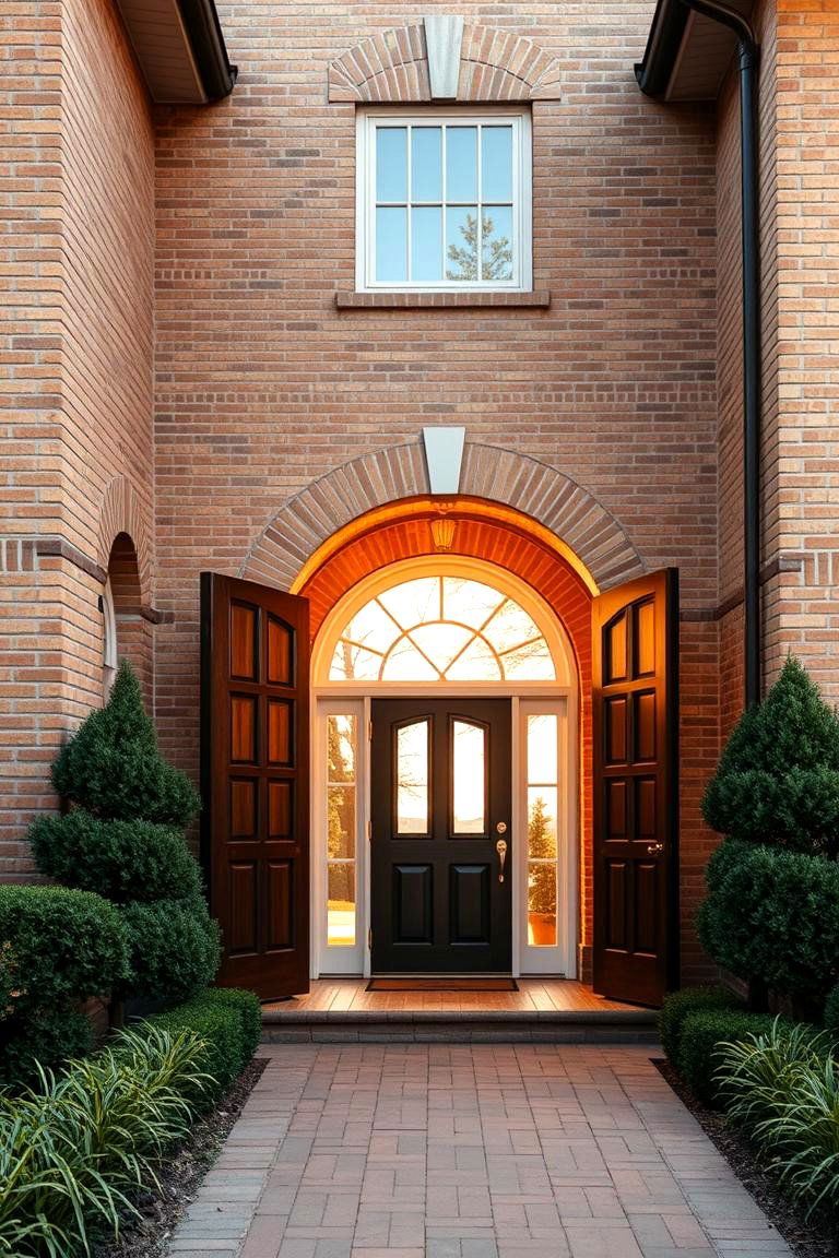Elegant Beige Brick with Arched Doorways - 24 Beige Brick Exterior Home Ideas