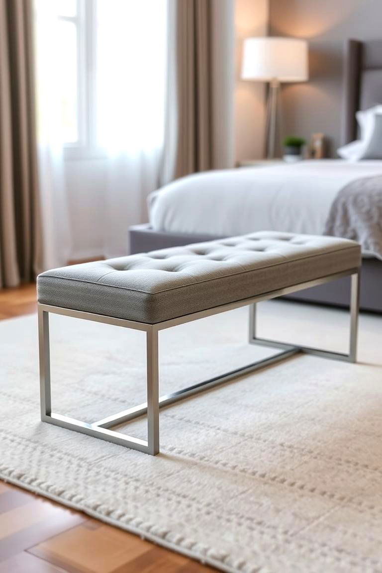 Elegant Bench with Metal Legs - 24 Bedroom Bench Ideas