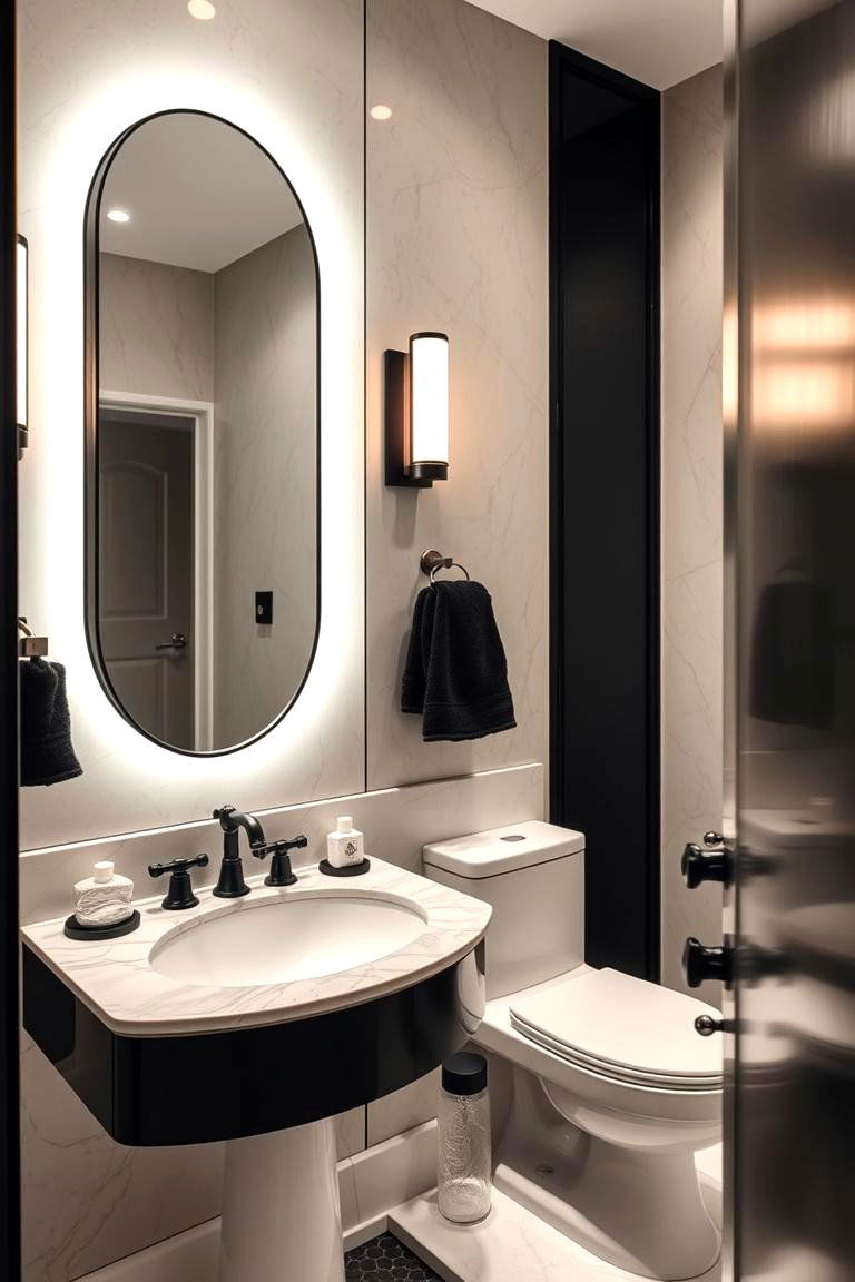 Elegant Black Accents Powder Room - 24 black powder room ideas