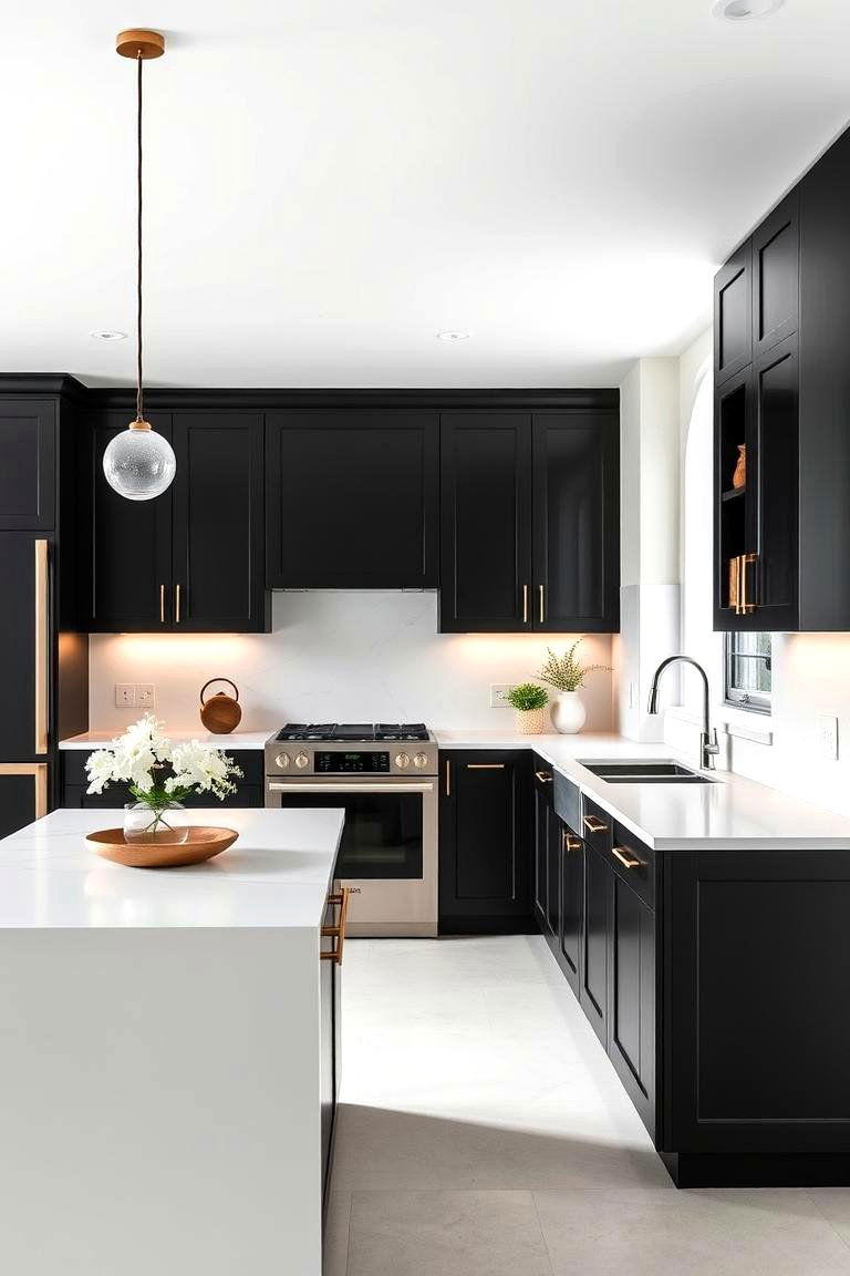 Elegant Black Cabinets with White Countertops - 24 Black and White Kitchen Ideas