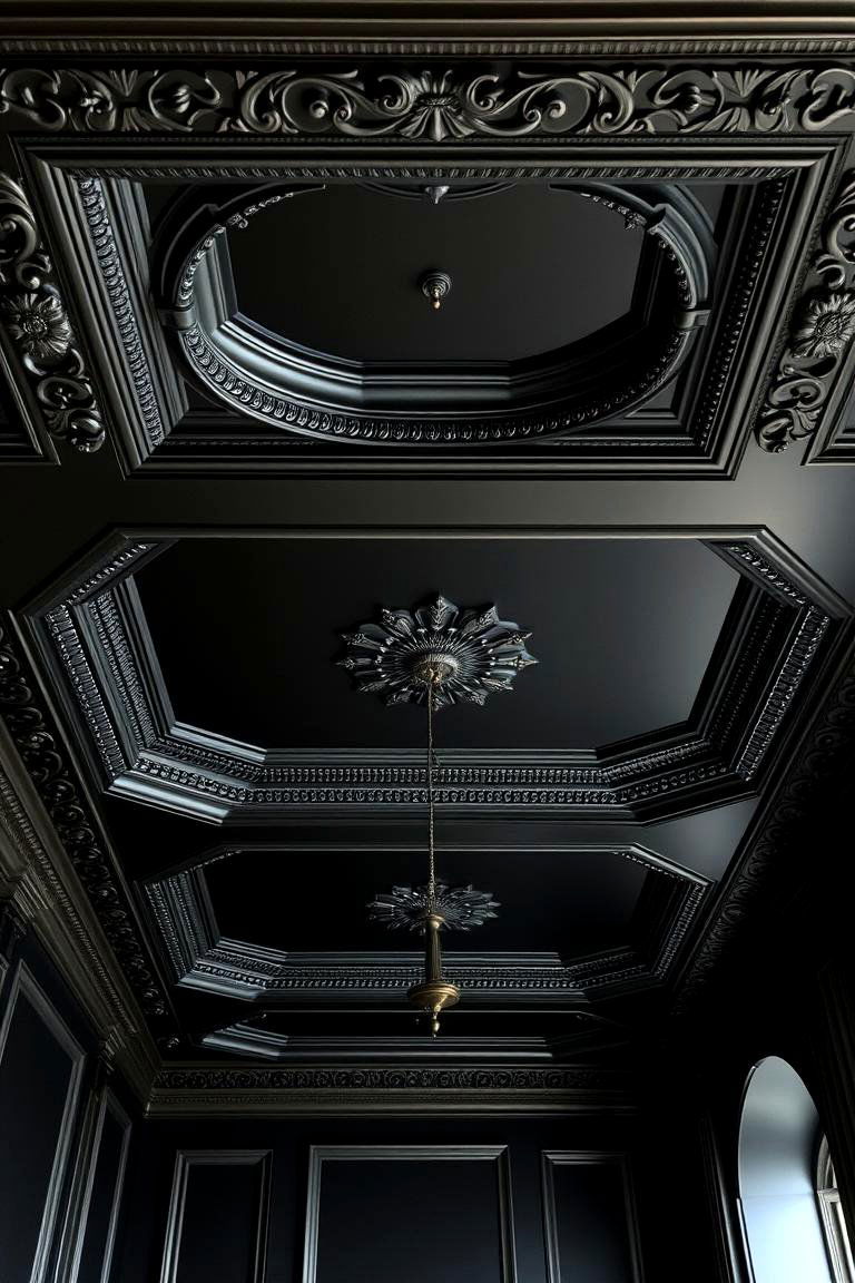 Elegant Black Ceiling with Crown Molding - 24 Black Ceiling Design Ideas