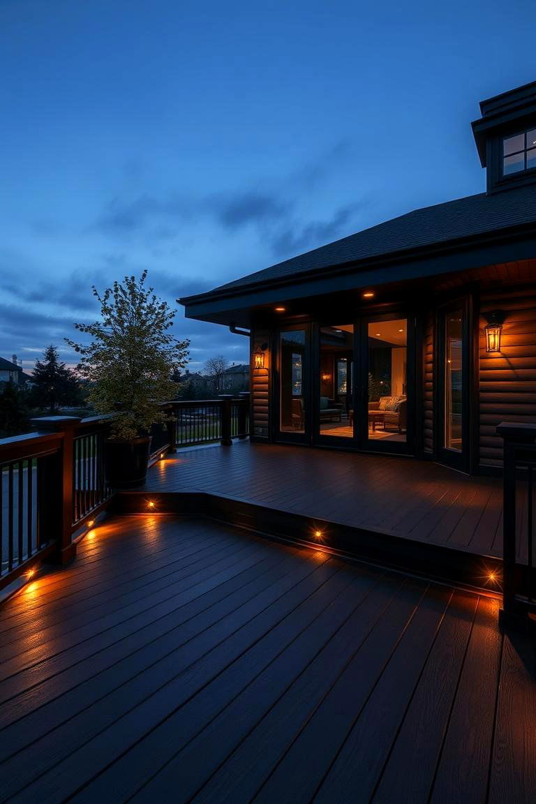 Elegant Black Deck with Custom Lighting - 24 Black Deck Ideas
