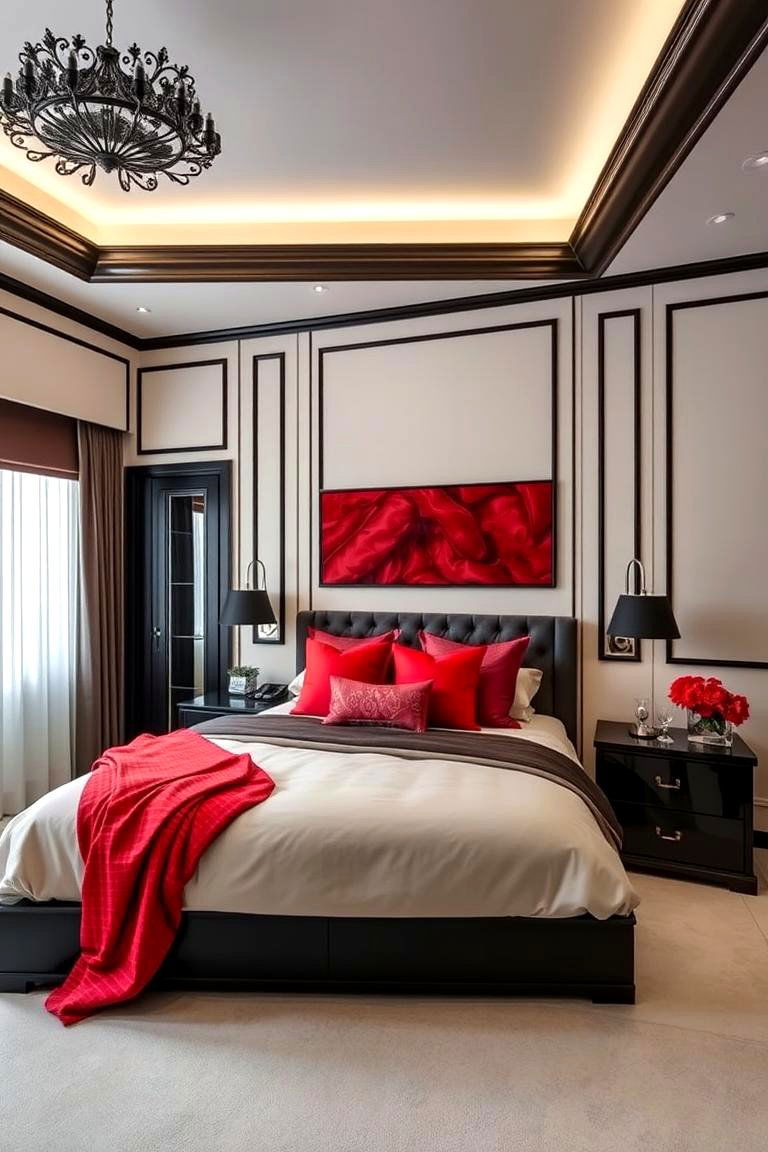 Elegant Black Detailing - 24 Red and Black Bedroom Ideas