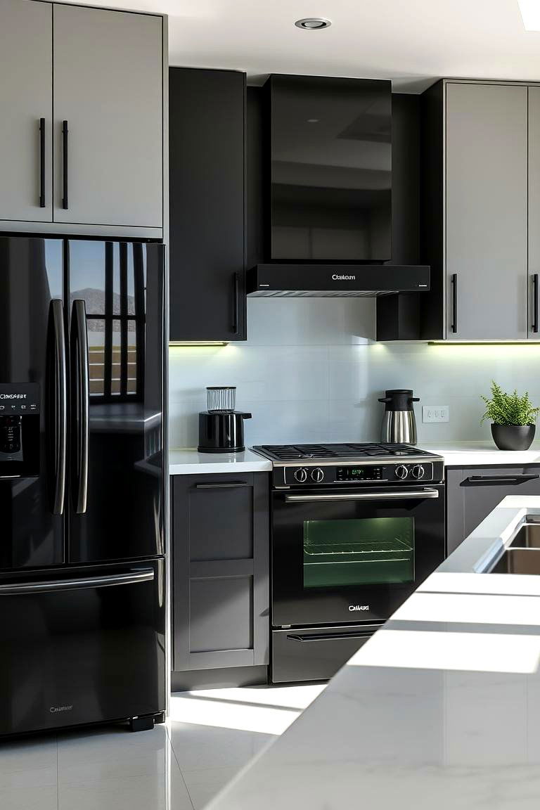 Elegant Black Kitchen Appliances with Green Detailing - 24 Black and Green Kitchen Ideas