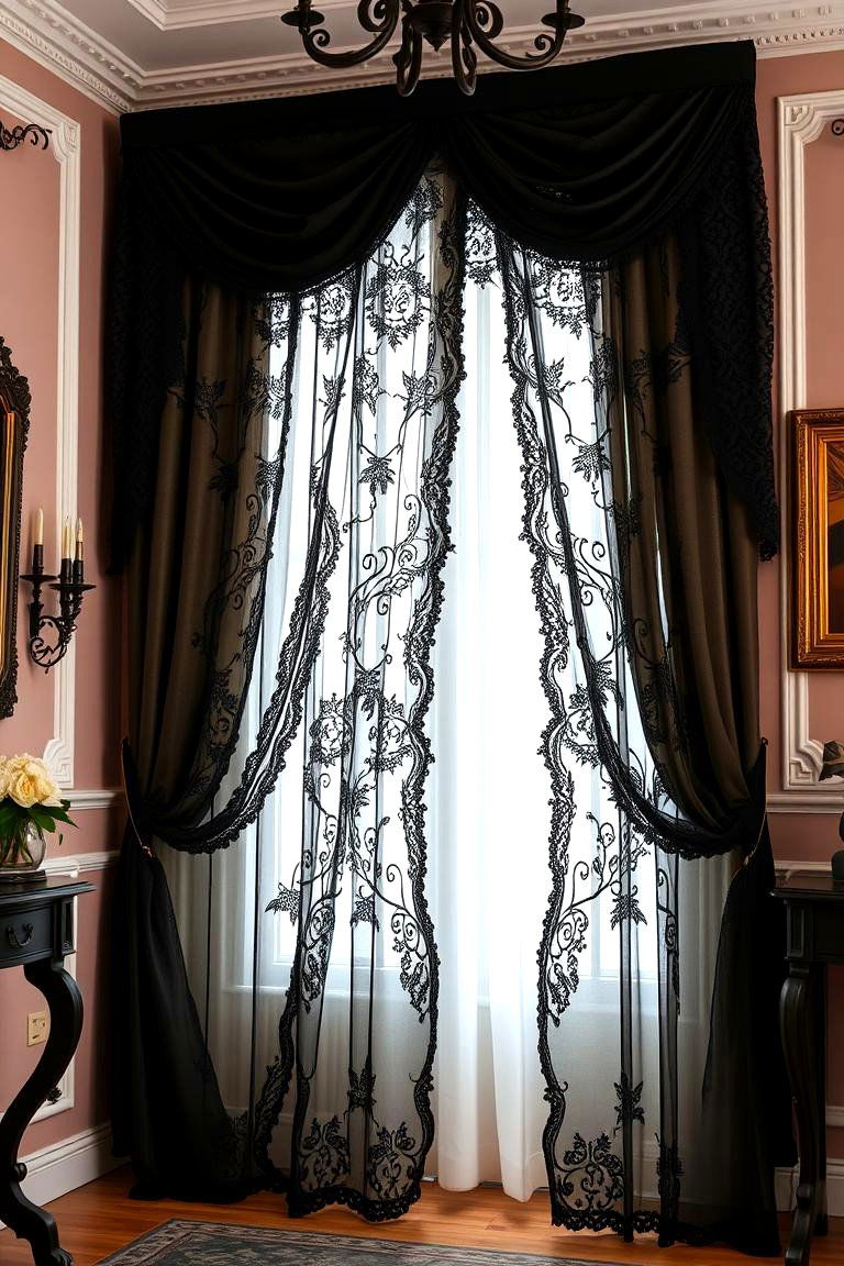 Elegant Black Lace Drapes - 24 pastel goth bedroom ideas