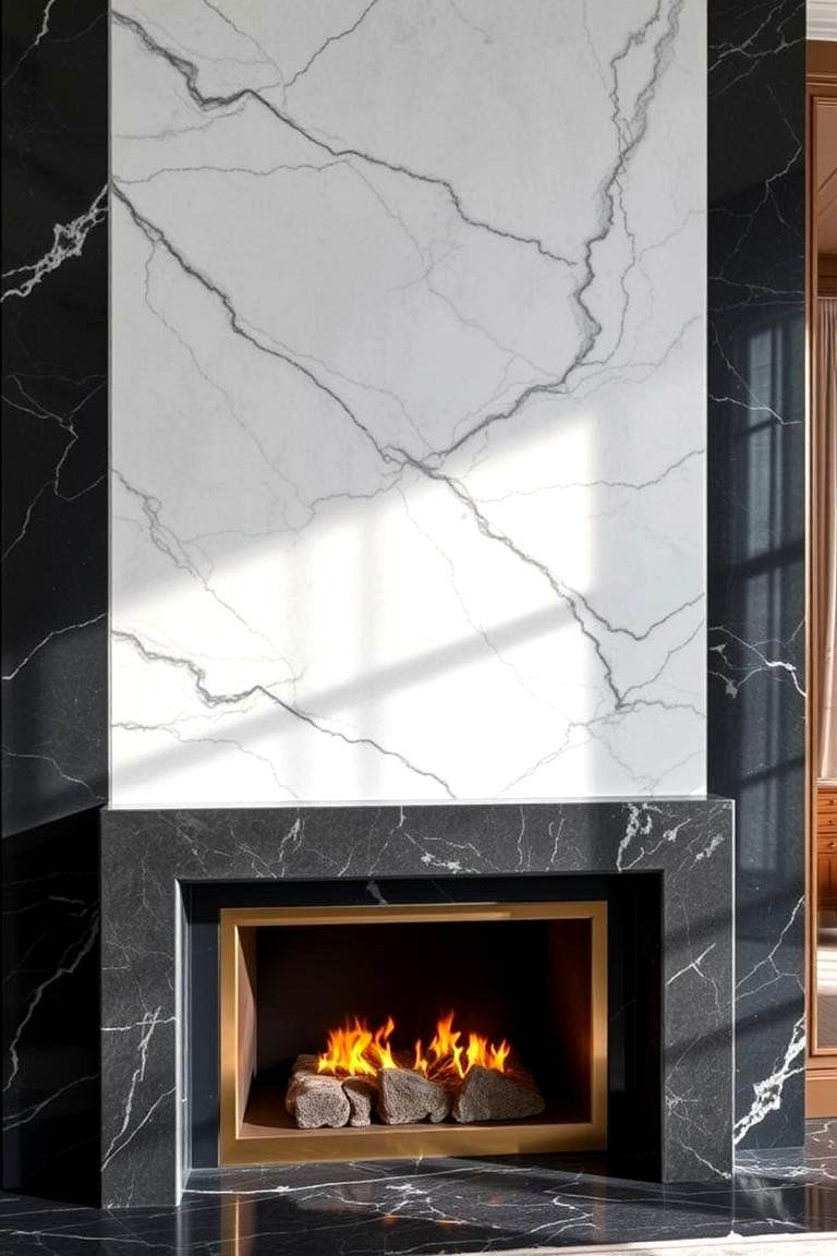 Elegant Black Marble Fireplace - 24 Black Fireplace Ideas